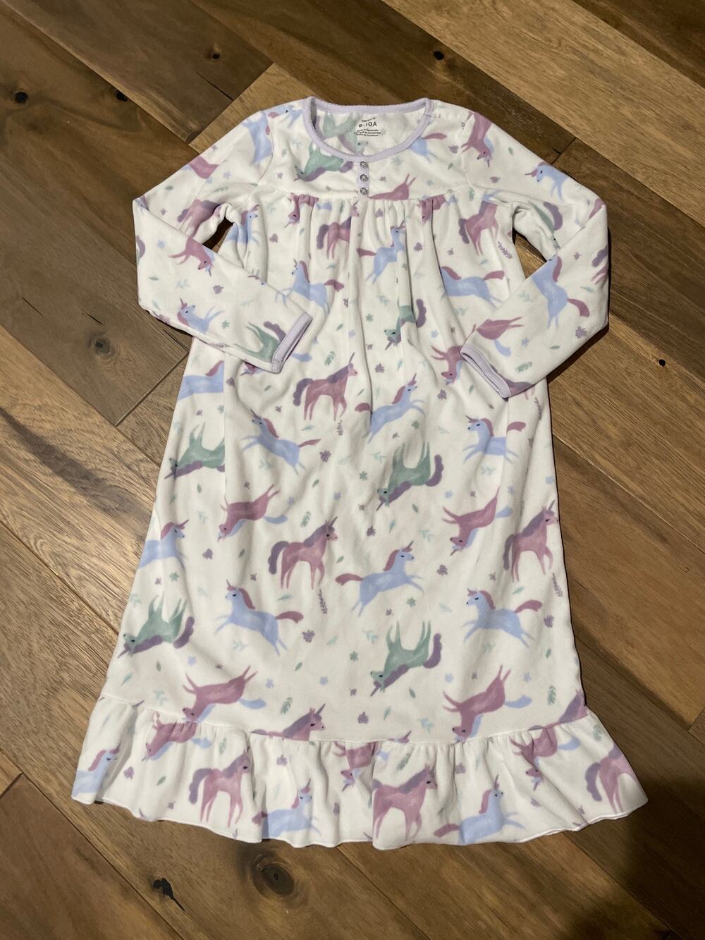 Carter's Unicorn Fleece Nightgown M (8-10) White Long Sleeve